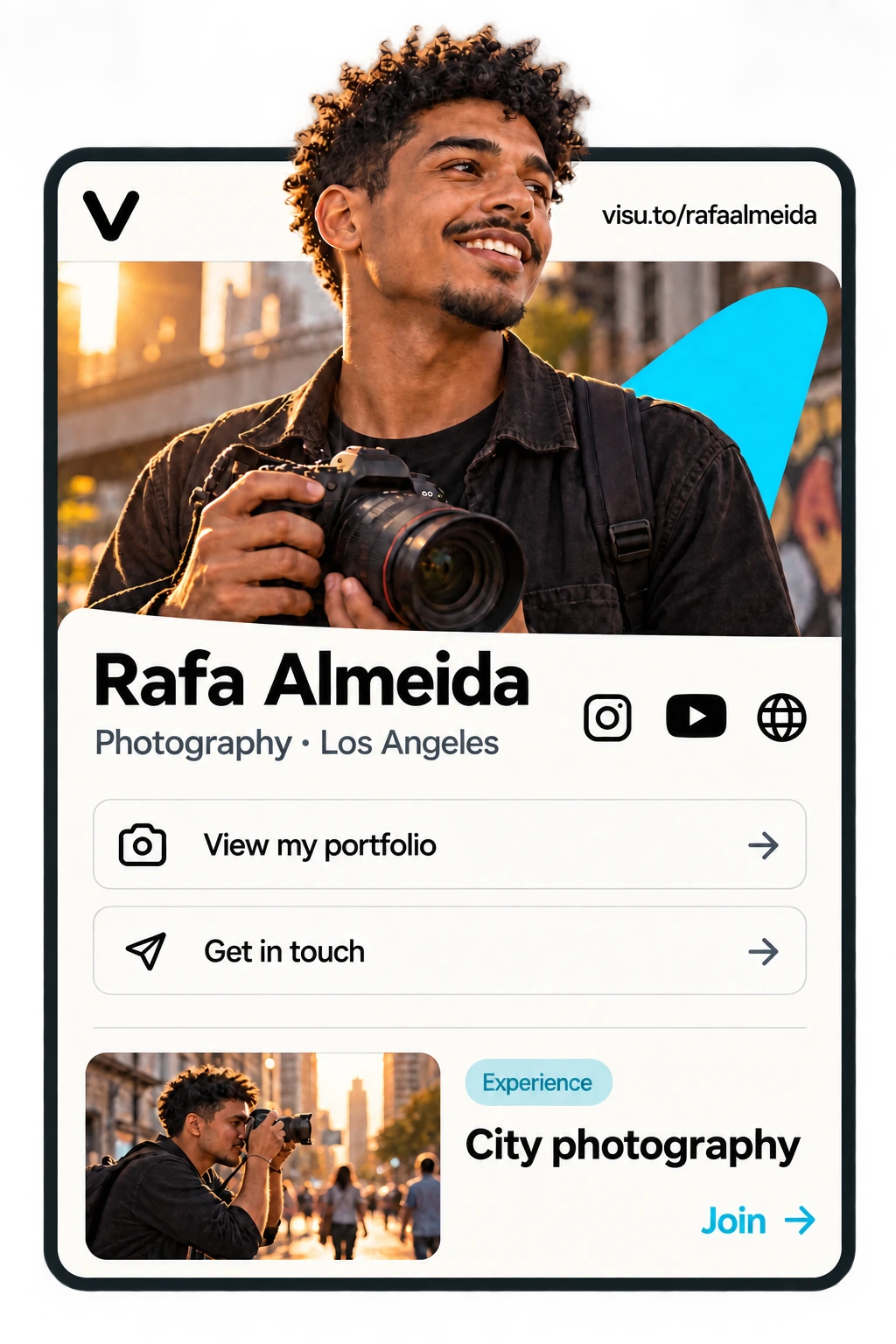 Illustrated profile of Rafa Almeida. Fictional example.