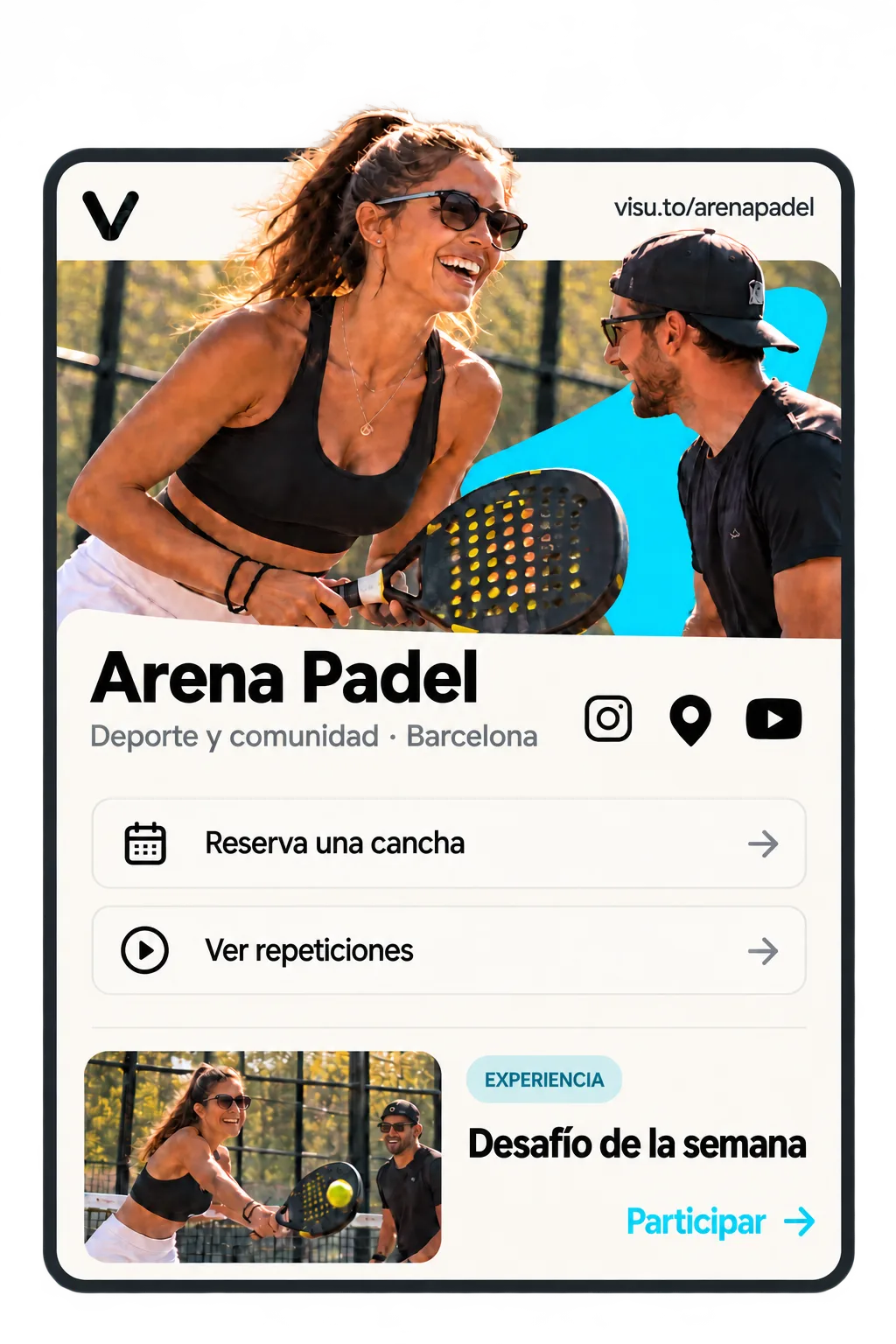 Perfil ilustrativo de Arena Padel. Ejemplo ficticio.