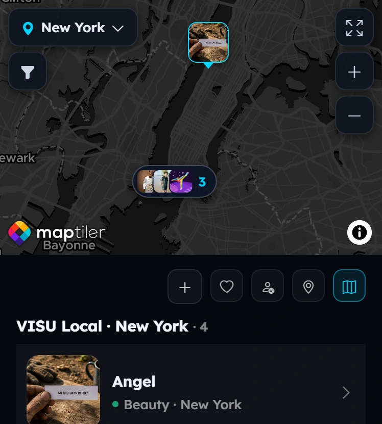 Captura do VISU Local com mapa e um negócio em Nova York.