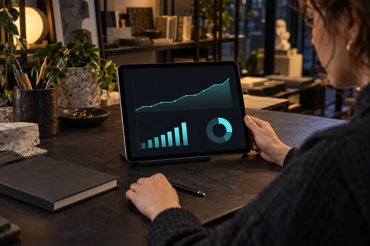 VISU analytics chart showing clicks, scans and visits