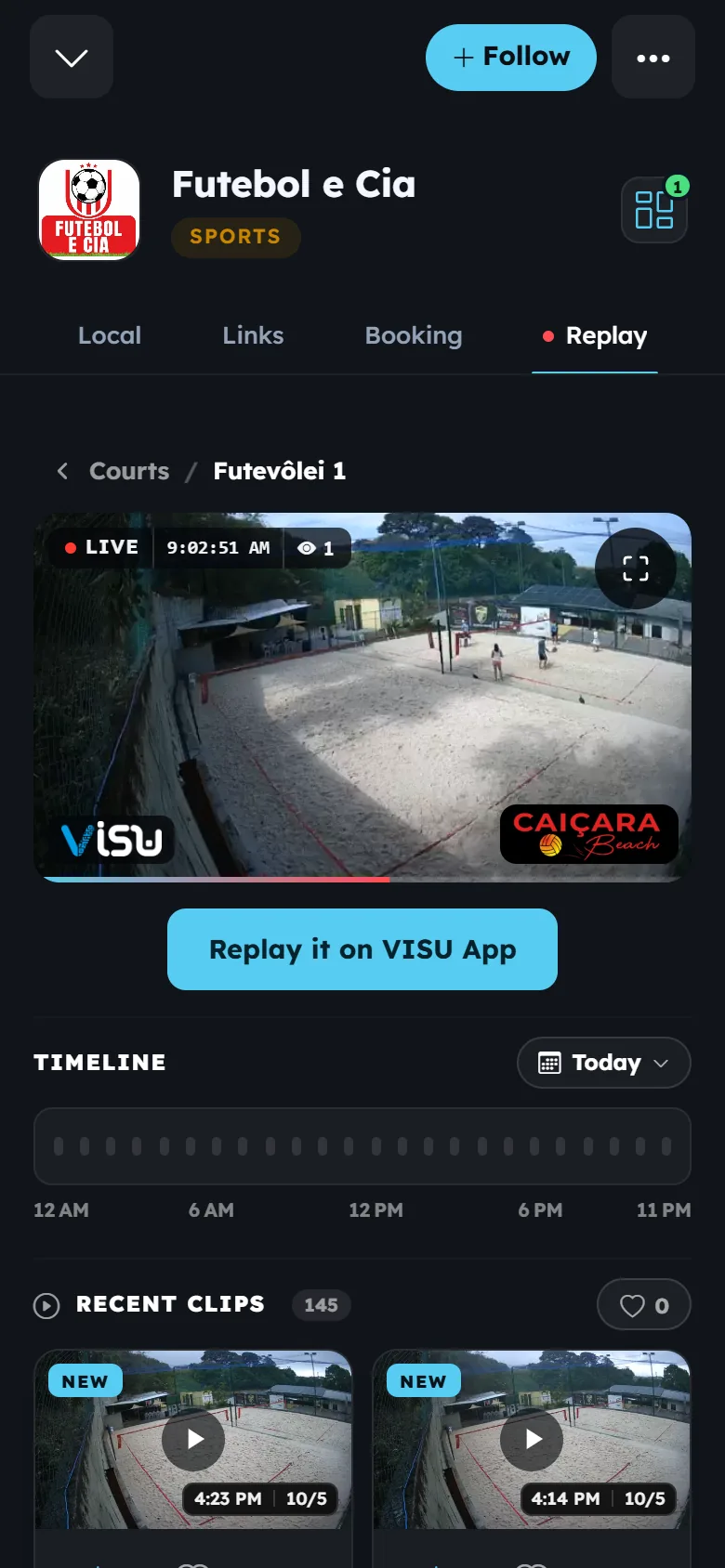 Real clips from a partner court on the VISU app