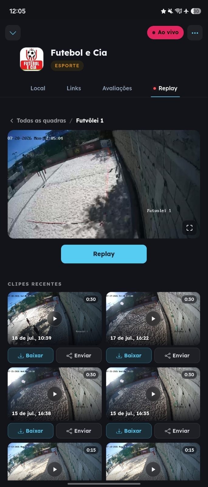 Replay clips inside the VISU app